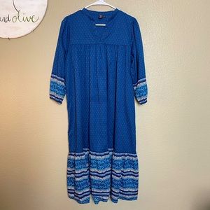 Anna Sui x Uniqlo Blue Floral Peasant Cottagecore Dress